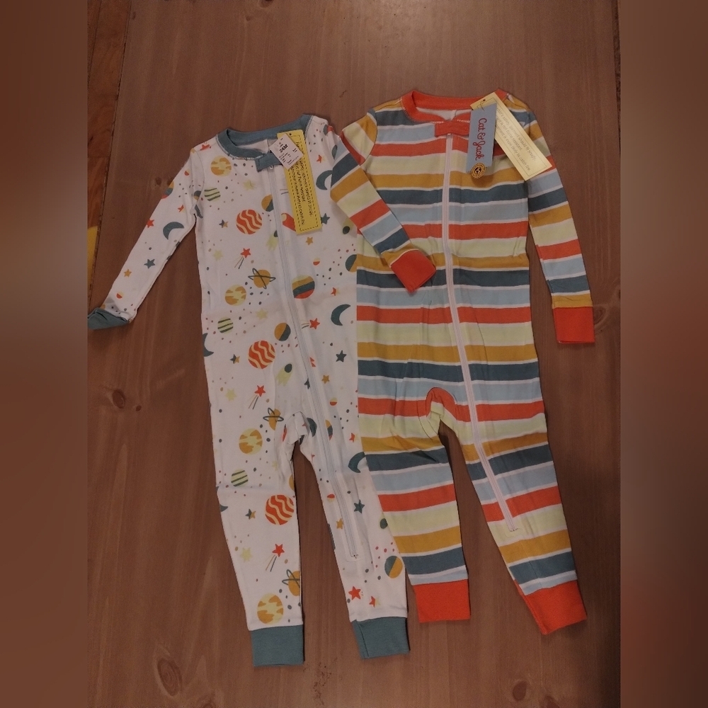 Cat & Jack Baby Pajamas 24M NWT 2pc Zip Sleeper Bundle Space Stripe Toddler